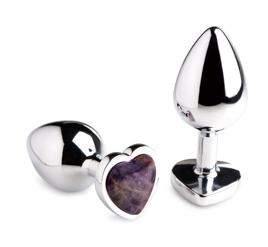 Genuine Amethyst Gemstone Heart Anal Plug - Medium - UABDSM