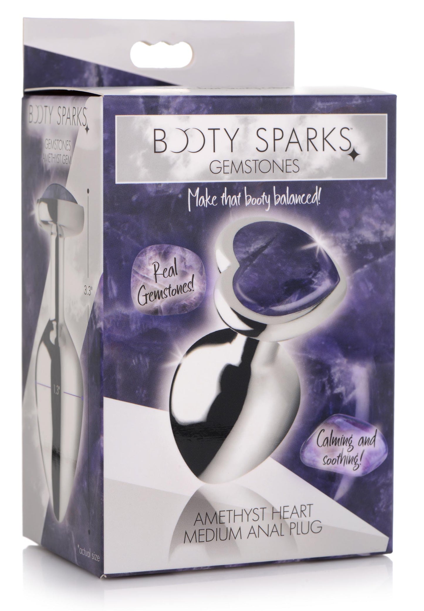 Genuine Amethyst Gemstone Heart Anal Plug - Medium - UABDSM