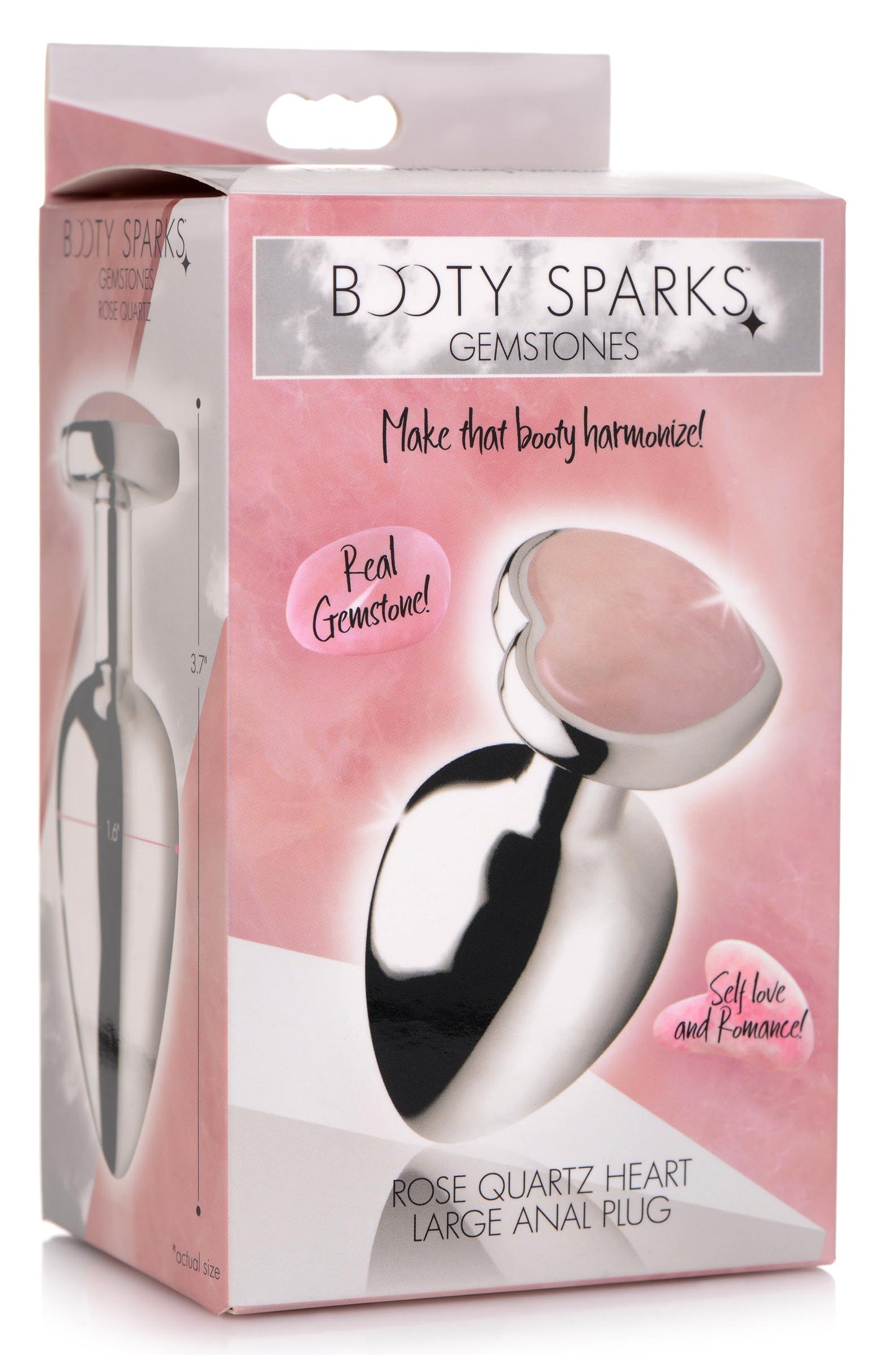 Authentic Rose Quartz Gemstone Heart Anal Plug - Large - UABDSM