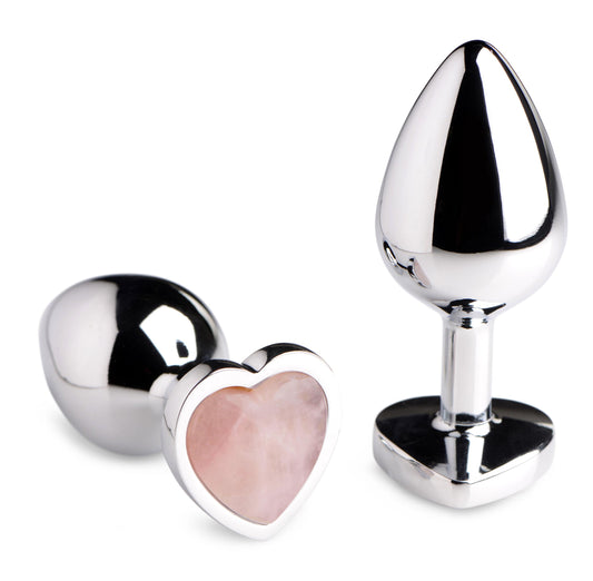 Authentic Rose Quartz Gemstone Heart Anal Plug - Medium - UABDSM