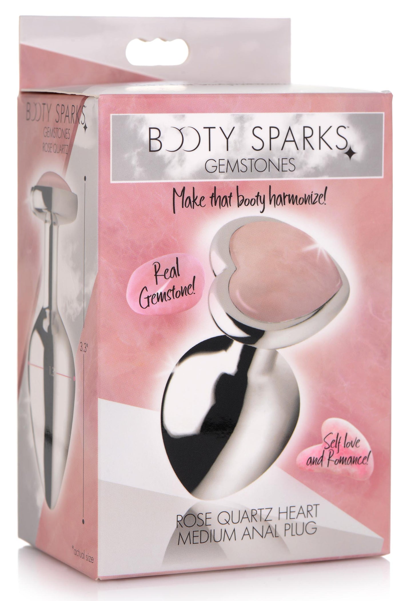 Authentic Rose Quartz Gemstone Heart Anal Plug - Medium - UABDSM