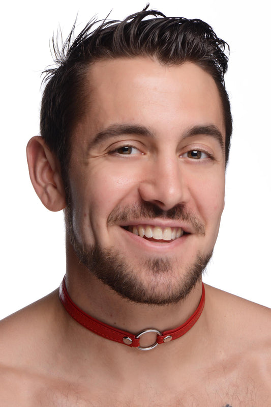 Fiery Pet Leather Choker with Silver Ring - UABDSM