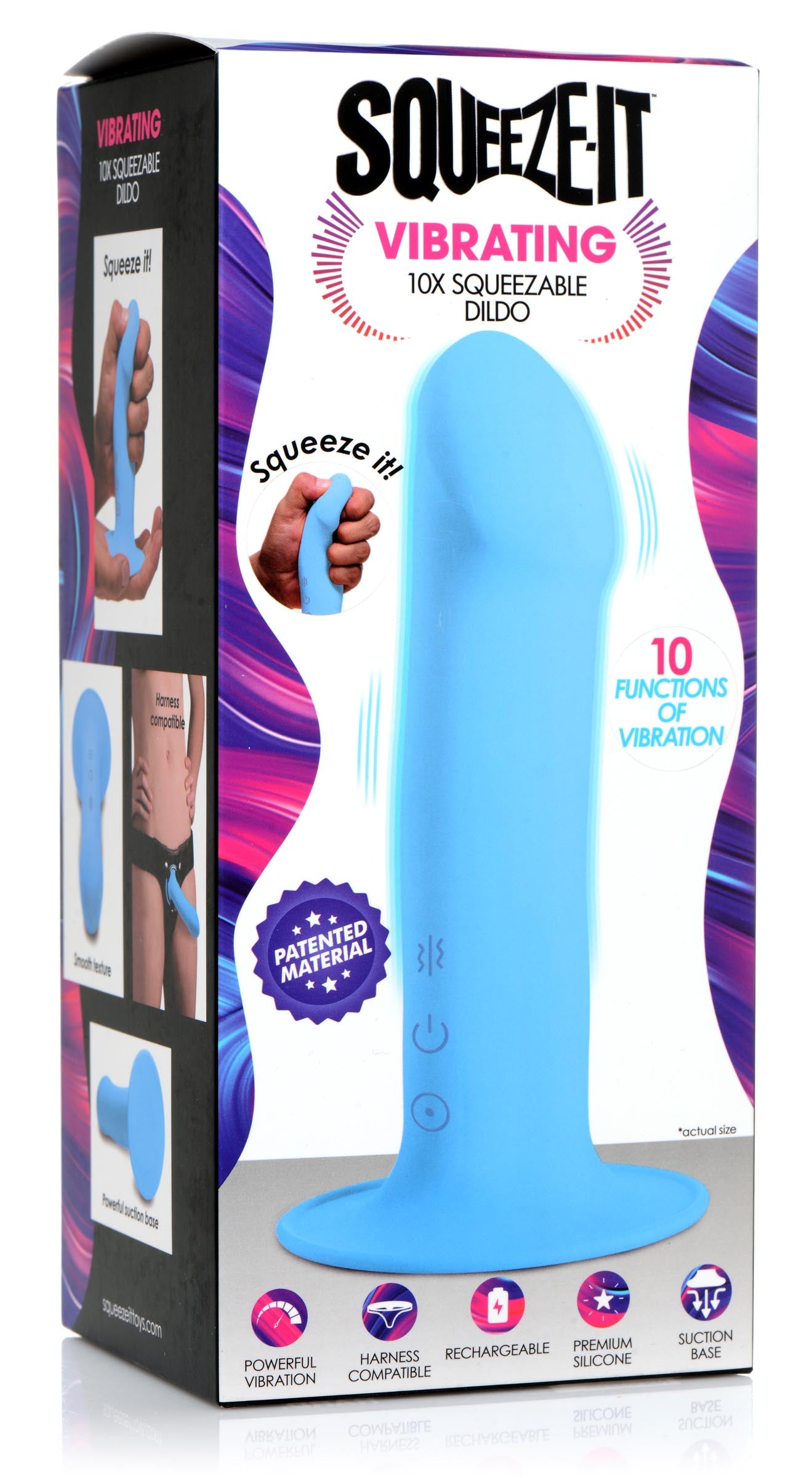 10X Squeezable Vibrating Dildo - Blue - UABDSM