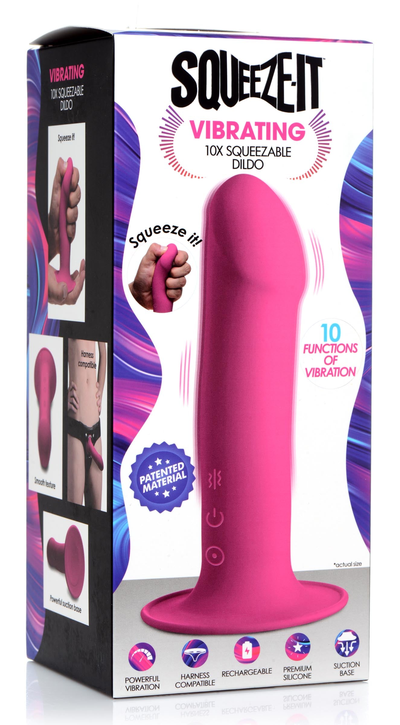 10X Squeezable Vibrating Dildo - Pink - UABDSM