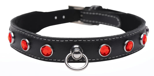 Fierce Vixen Leather Choker with Rhinestones - Red - UABDSM