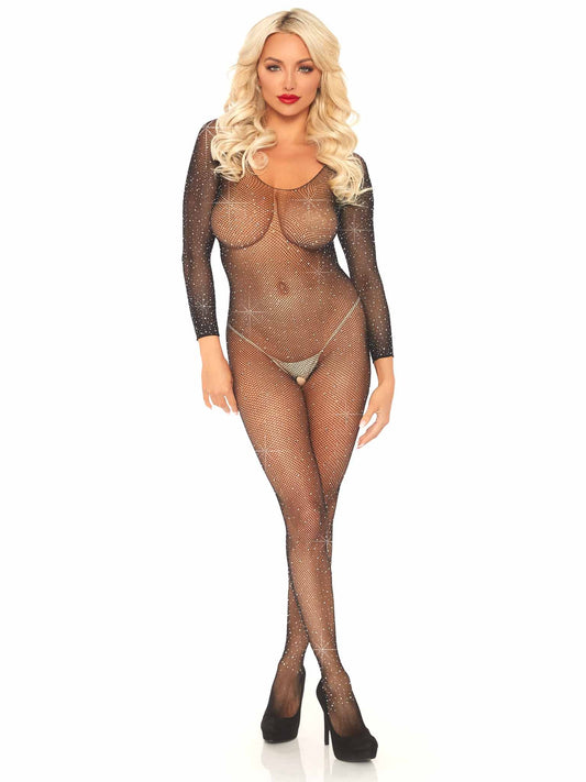 Rhinestone Fishnet Long Sleeved Crotchless Bodystocking Rhinestone Fishnet Long Sleeved Crotchless Bodystocking - UABDSM