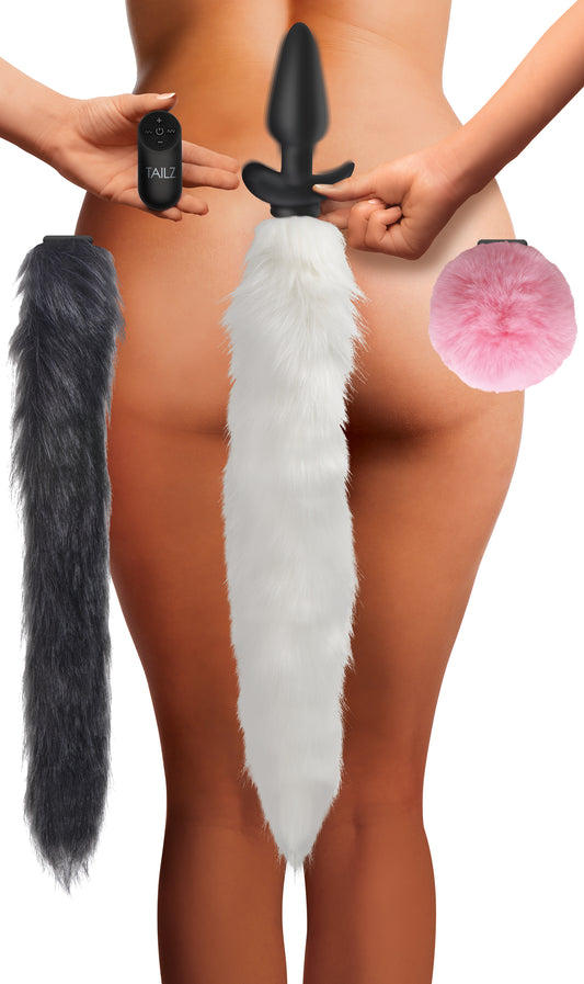 Vibrating Silicone Anal Plug with 3 Interchangeable Tails Vibrating Silicone Anal Plug with 3 Interchangeable Tails - UABDSM