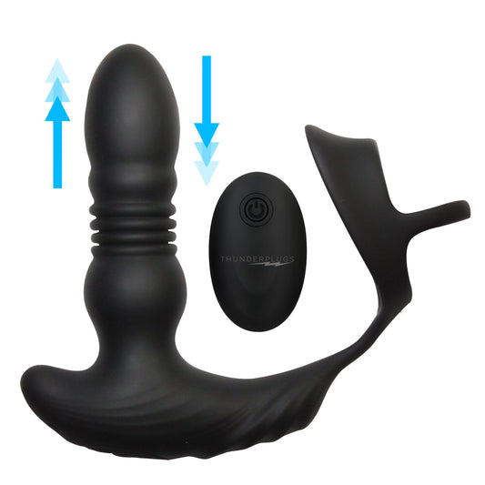 Thrusting Vibrator with Cock and Ball Ring and Remote Thrusting Vibrator with Cock and Ball Ring and Remote - UABDSM