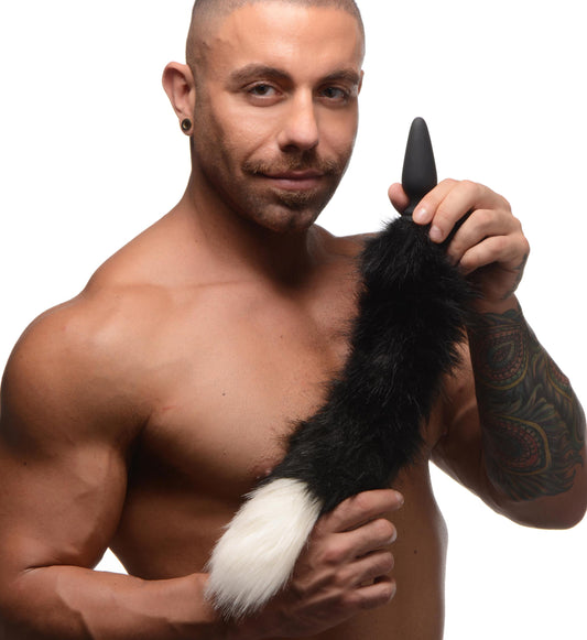 Small Anal Plug with Interchangeable Fox Tail - Black and White - UABDSM