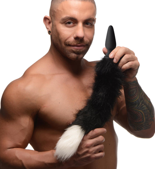 Large Anal Plug with Interchangeable Fox Tail - Black and White - UABDSM