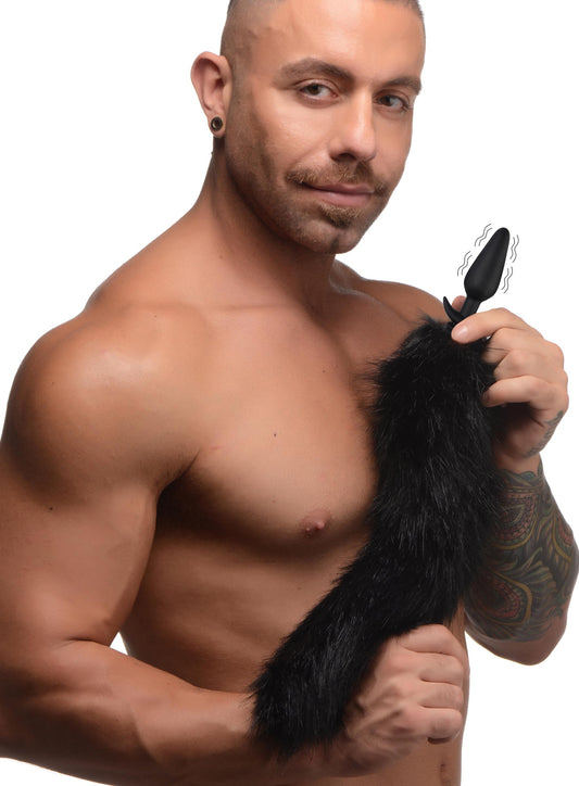 Small Vibrating Anal Plug with Interchangeable Fox Tail - Black - UABDSM