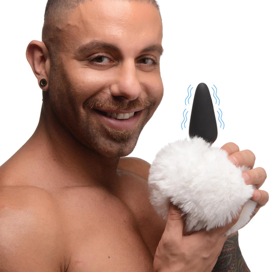 Large Vibrating Anal Plug with Interchangeable Bunny Tail - White - UABDSM