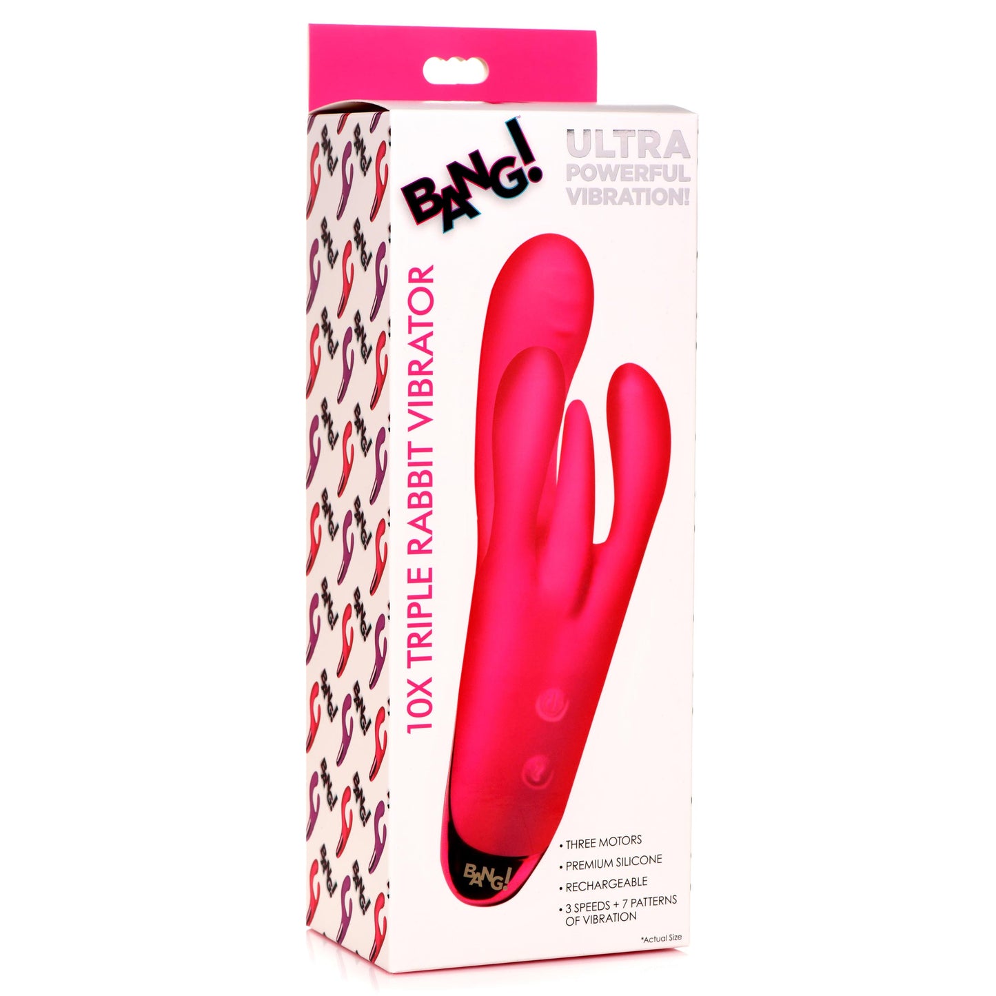 10X Triple Rabbit Silicone Vibrator - Pink - UABDSM