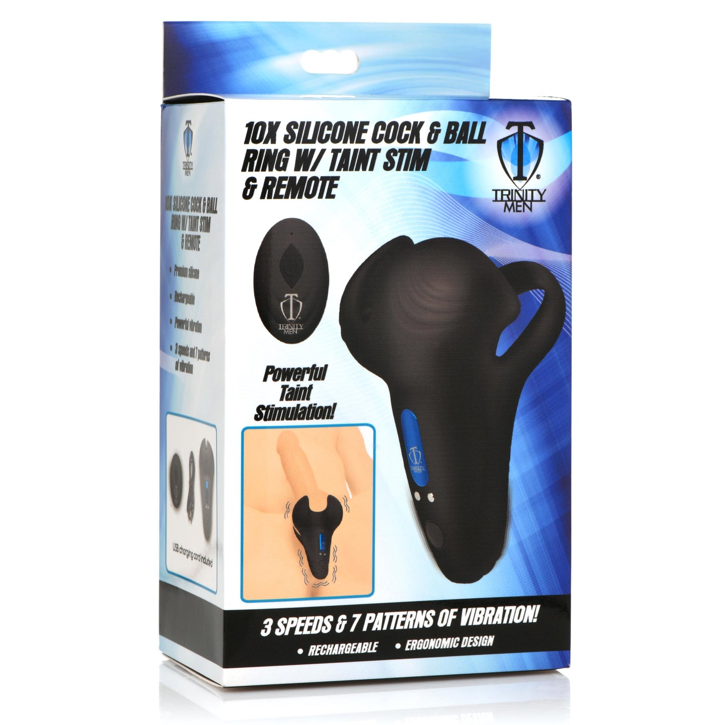 10X Vibrating Silicone Cock Ring with Taint Stim and Remote - UABDSM