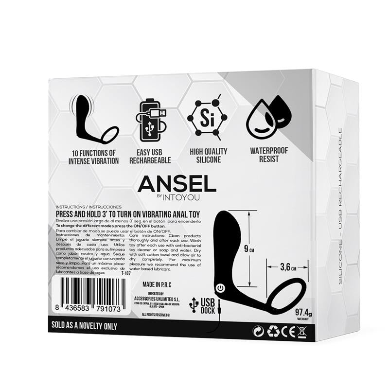 Ansel Anal Plug with Vibration and Cock Ring USB Silicone - UABDSM