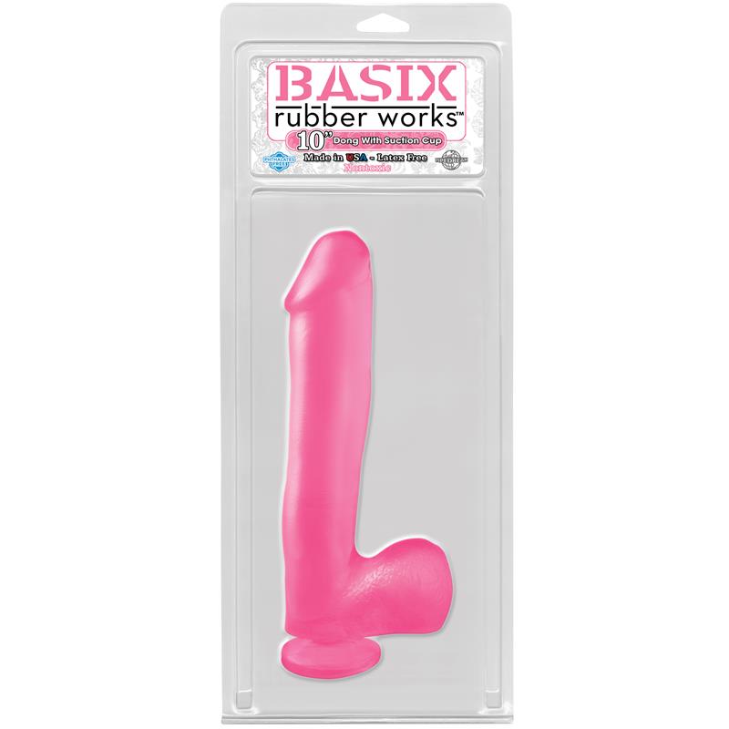 Basix Rubber Works 254 cm Dong and Testicles with Suction Cup - Colour Pink - UABDSM
