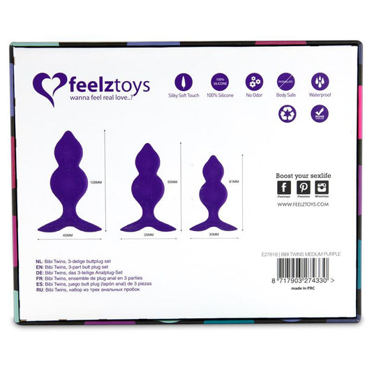 Bibi Twin Set of 3 Butt Plug Purple - UABDSM