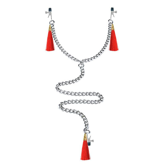 Chain with Nipple and Clitoris Clamps Red Chain with Nipple and Clitoris Clamps Red - UABDSM