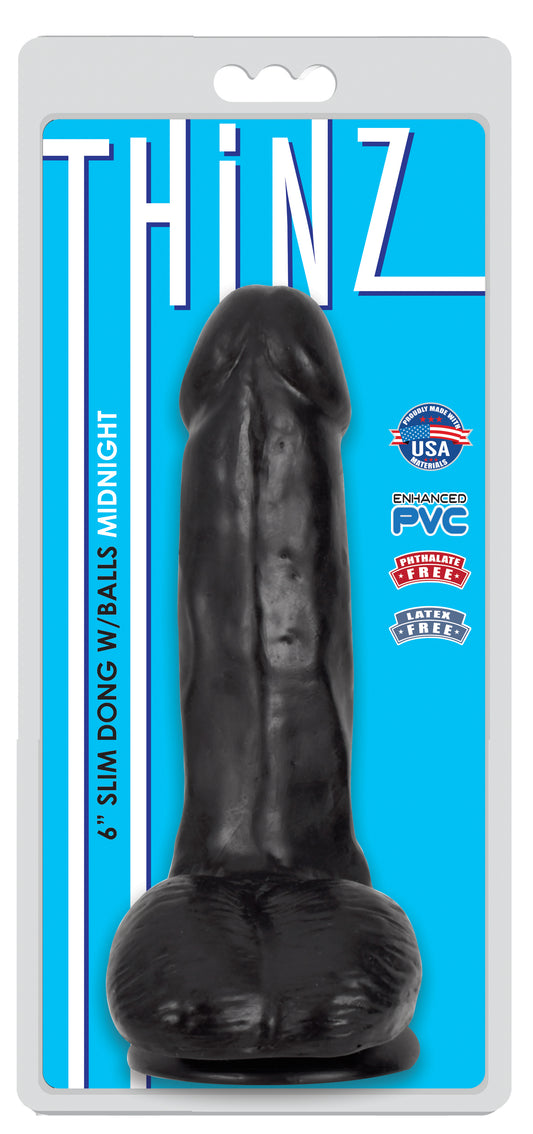 6 Inch Slim Dildo with Balls - Black - UABDSM