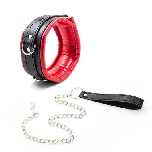 Collar With Metal Leash Padded Interior Red/Black Collar With Metal Leash Padded Interior Red/Black - UABDSM