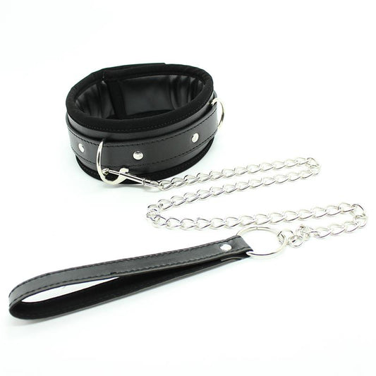 Collar with Metal Leash and Pedded Interior Black Collar with Metal Leash and Pedded Interior Black - UABDSM