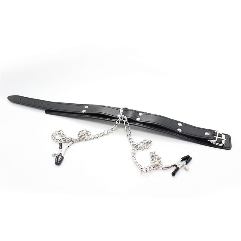 Collar with Nipple Clamps and metal Chain Black - UABDSM