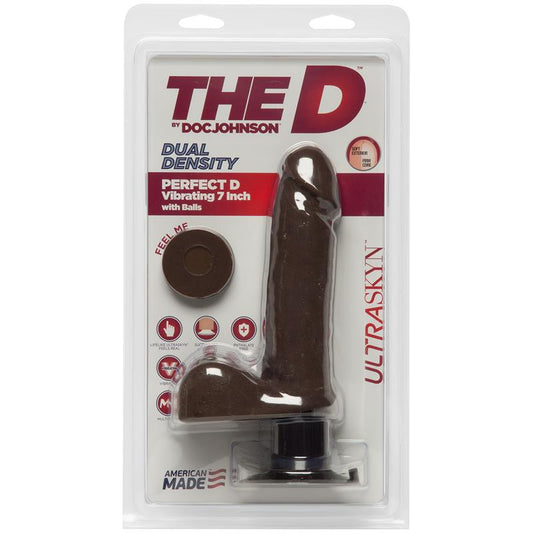Dual Density Dildo Perfect D with Balls Vibrating 7 Chocolate - UABDSM