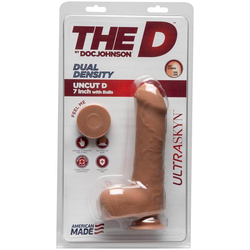 Dual Density Dildo Uncut D with Testicles 7 Ultraskyn Caramel - UABDSM