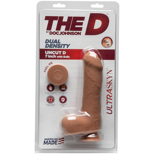 Dual Density Dildo Uncut D with Testicles 7 Ultraskyn Caramel - UABDSM