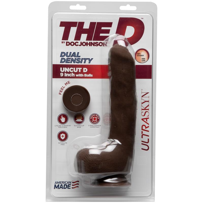 Dual Density Dildo Uncut D with Testicles 9 Ultraskyn Chocolate - UABDSM