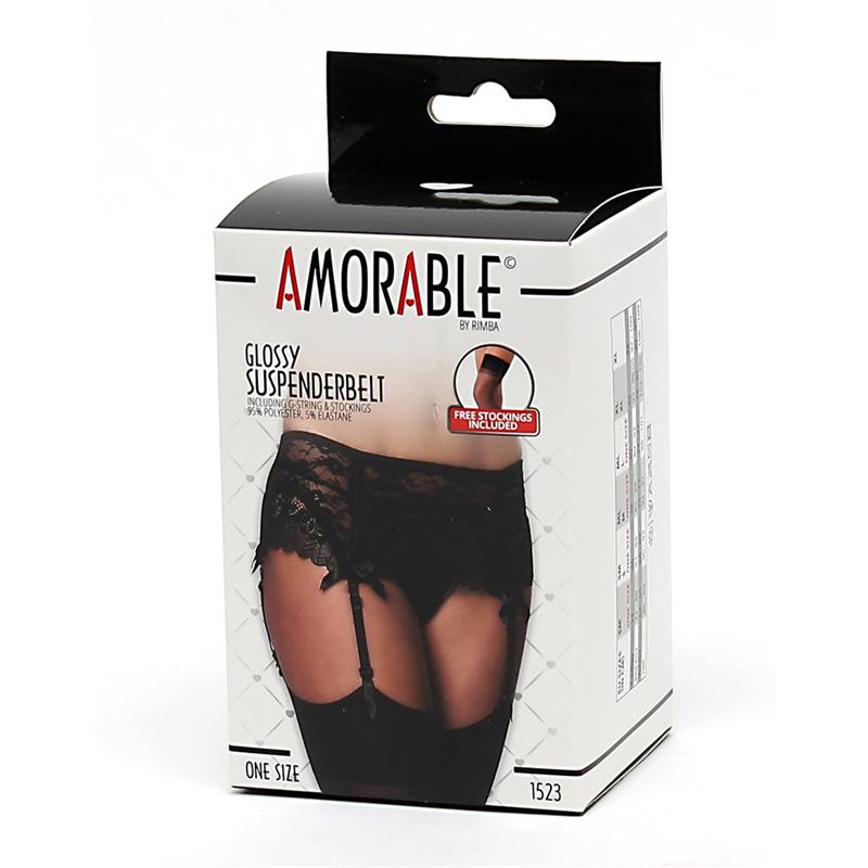 Garter Belt with Thong and Stockings Black - UABDSM