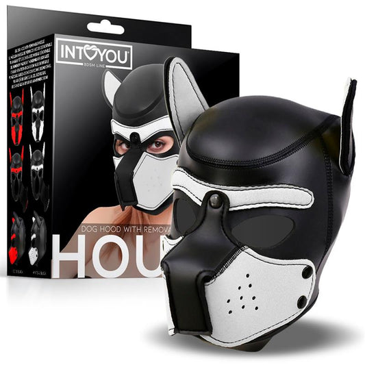 Hound Neoprene Dog Hood with Removable Muzzle White/Black One Size Hound Neoprene Dog Hood with Removable Muzzle White/Black One Size - UABDSM