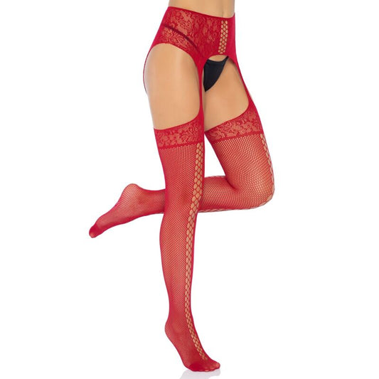 Leg Avenue Lace Up Garterbelt Stockings - Burgundy One Size - UABDSM