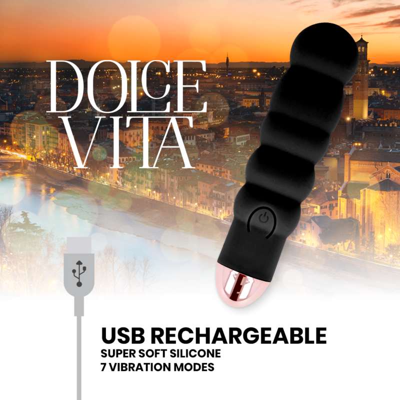 Dolce Vita Rechargeable Vibrator Six Black 7 Speeds - UABDSM