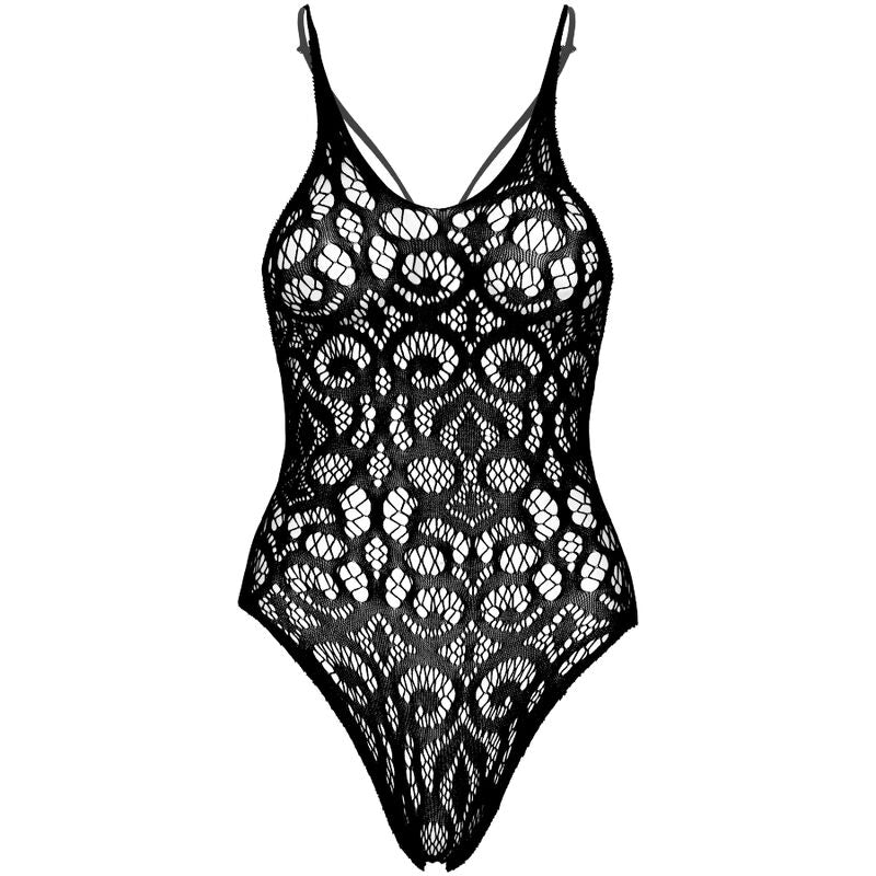 Leg Avenue Seamless Scroll Lace Teddy - Black - UABDSM