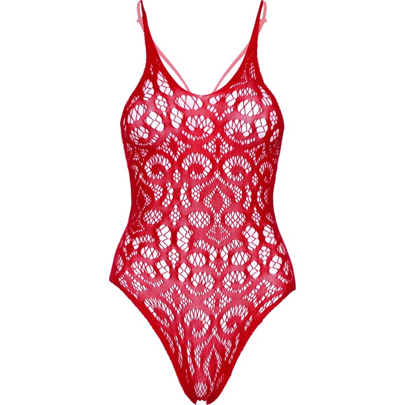 Leg Avenue Seamless Scroll Lace Teddy - Red - UABDSM