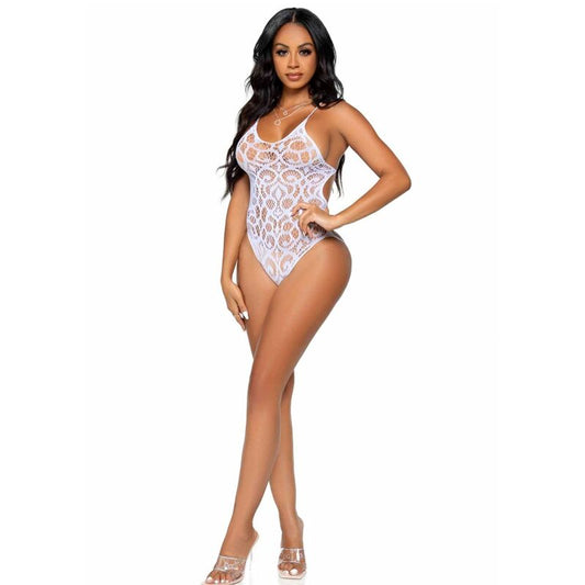 Leg Avenue Seamless Scroll Lace Teddy - White - UABDSM