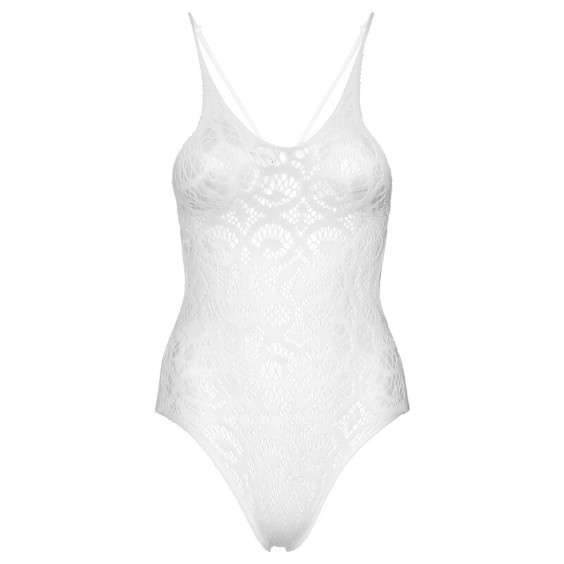 Leg Avenue Seamless Scroll Lace Teddy - White - UABDSM