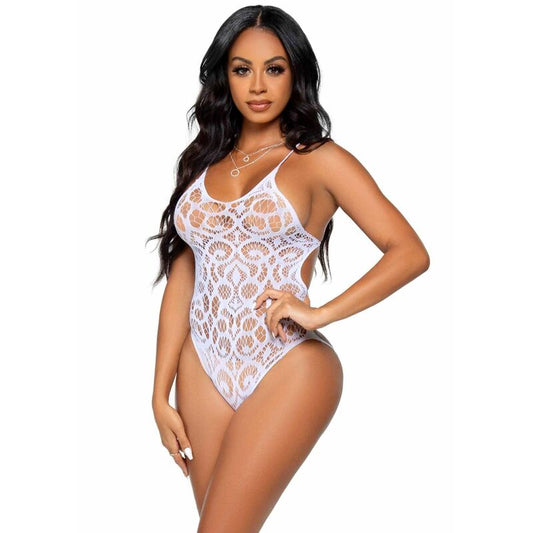 Leg Avenue Seamless Scroll Lace Teddy - White Leg Avenue Seamless Scroll Lace Teddy - White - UABDSM