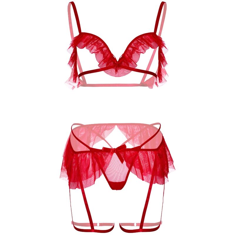 Leg Avenue Three Pieces Set Bra G-string And Garter Belt - UABDSM