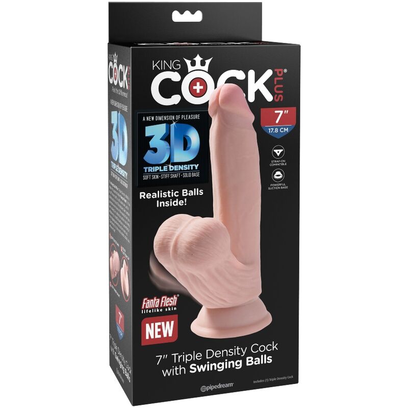 King Cock Plus 3d Cock Swinging Balls 15.2 Cm - Light Skin - UABDSM