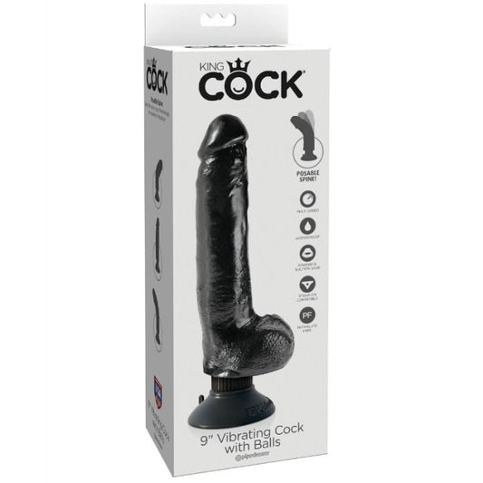 King Cock 23 Cm Vibrating Cock With Balls Black - UABDSM