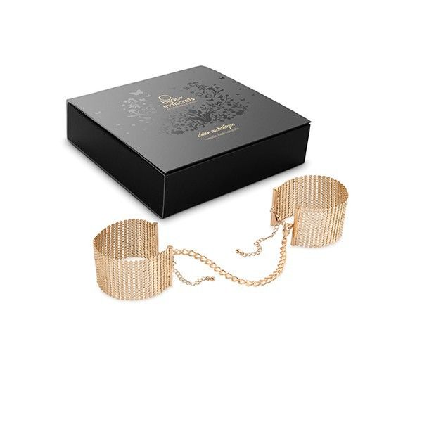 Desir Metallique Black Mesh Gold Handcuffs - UABDSM