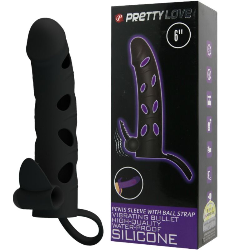 Pretty Love Vibrating Silicone Penis Sleeve With Ball Straps 15.2 Cm - UABDSM