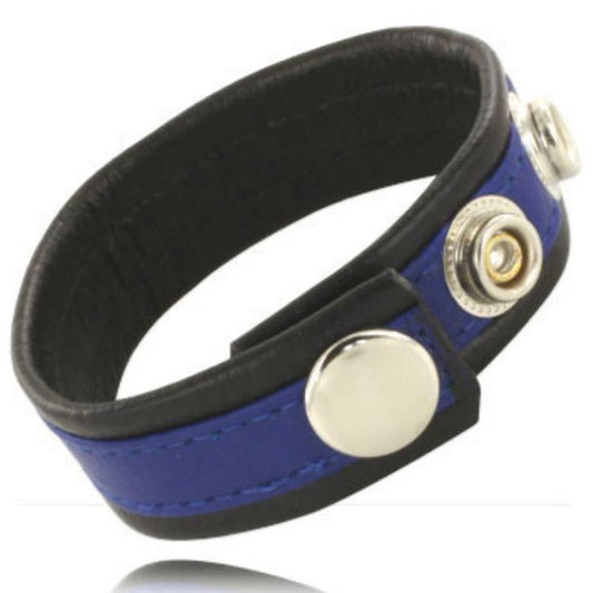 Leather Body Cock And Ball Strap With Snaps - Black And Blue Leather Body Cock And Ball Strap With Snaps - Black And Blue - UABDSM