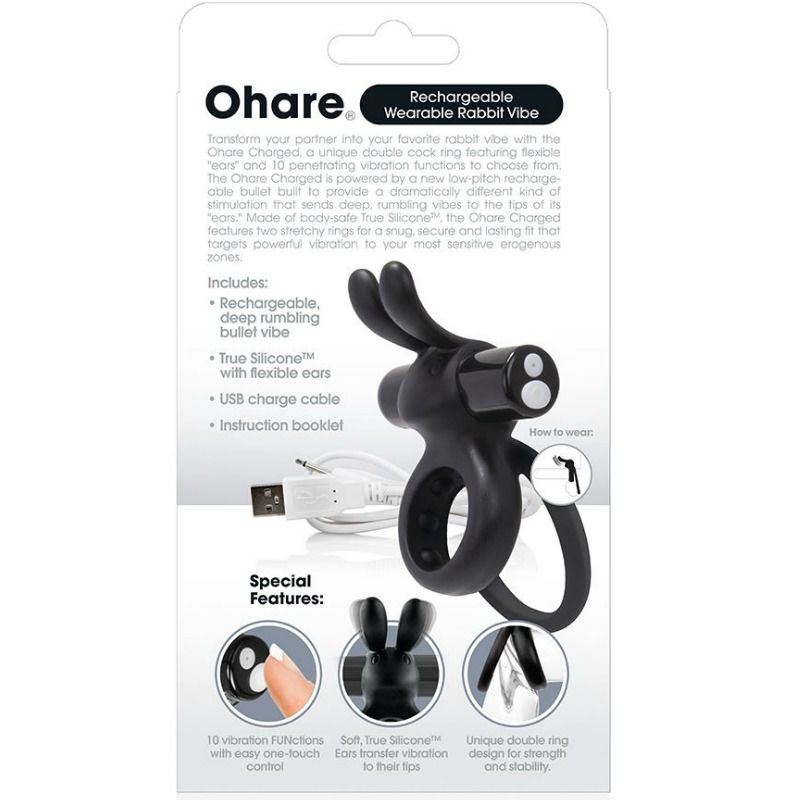 Screaming O Rechargeable Vibrating Ring With Rabbit - O Hare- Black - UABDSM