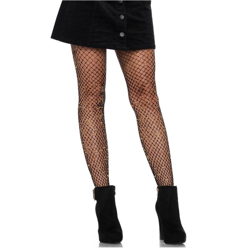 Leg Avenue Lurex Industrial Net Pantyhose Black One Size - UABDSM