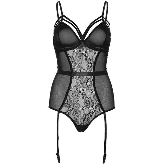 Leg Avenue Sheer And Lace Garter Teddy Black S - UABDSM