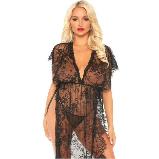Leg Avenue 2 Pieces Set Lace Kaften Robe And Thong S/m - UABDSM