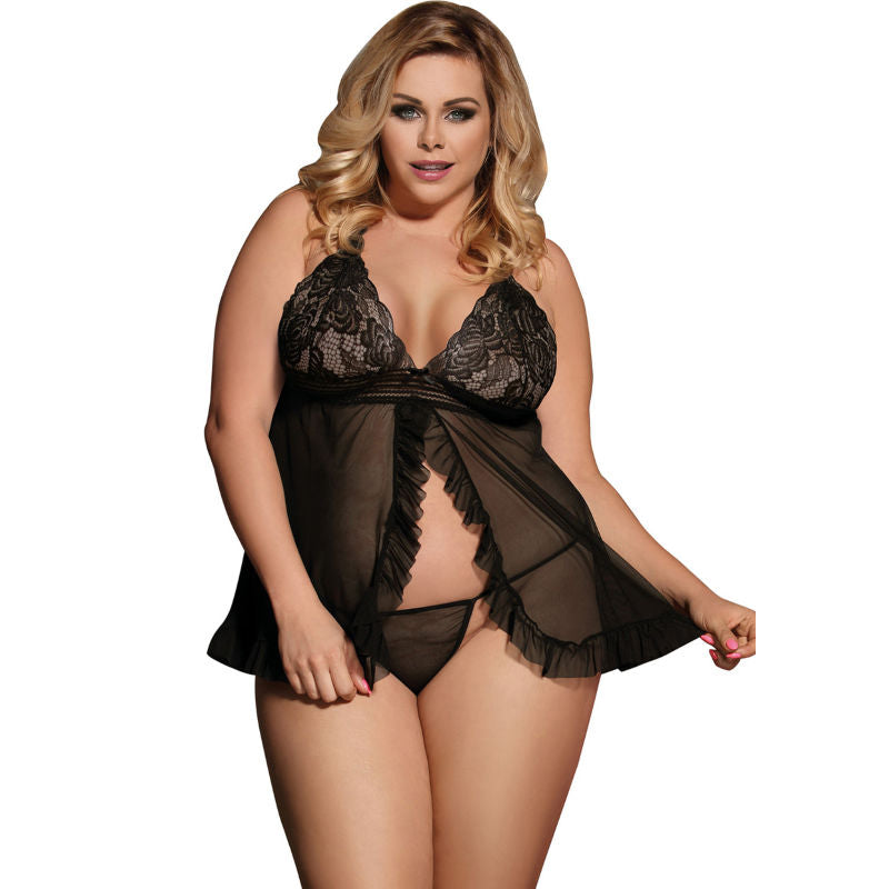 Subblime Queen Plus Open Babydoll Black - UABDSM